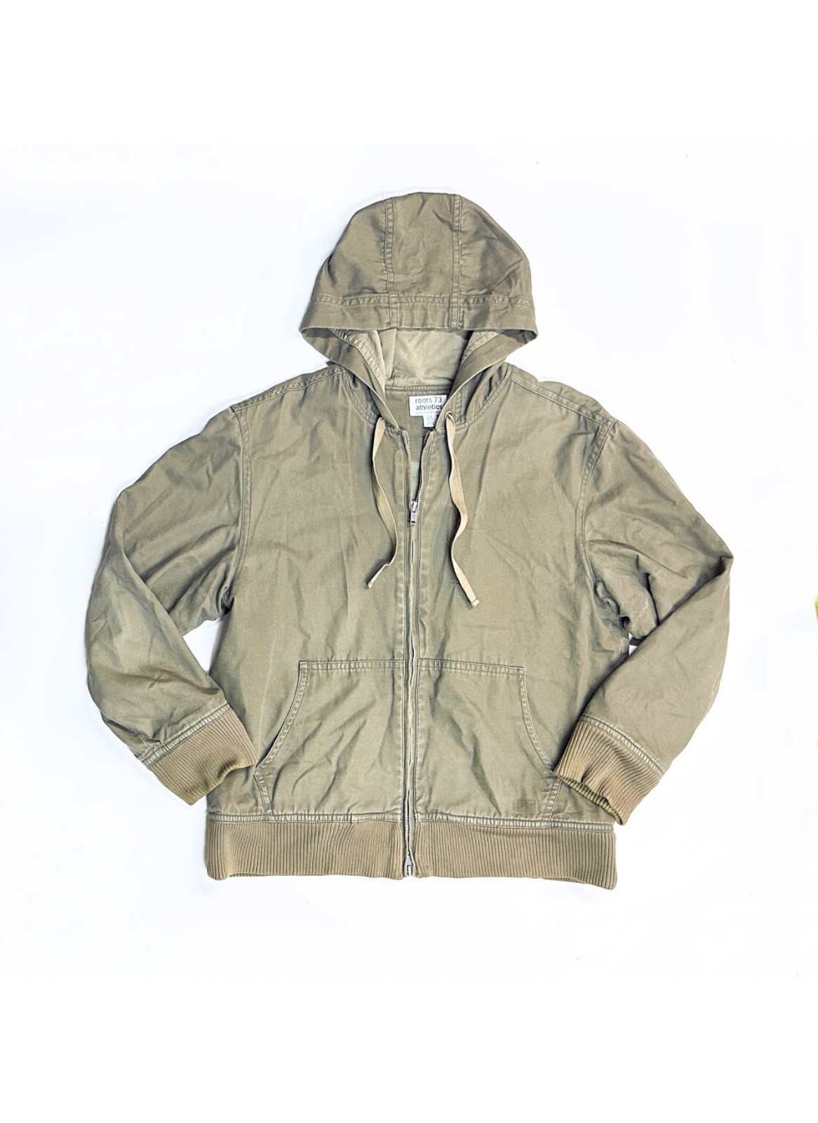 ROOTS 73 ATHLETICS Mens Large Full Zip Hoodie Jacket Heavy Canvas Cotton Green