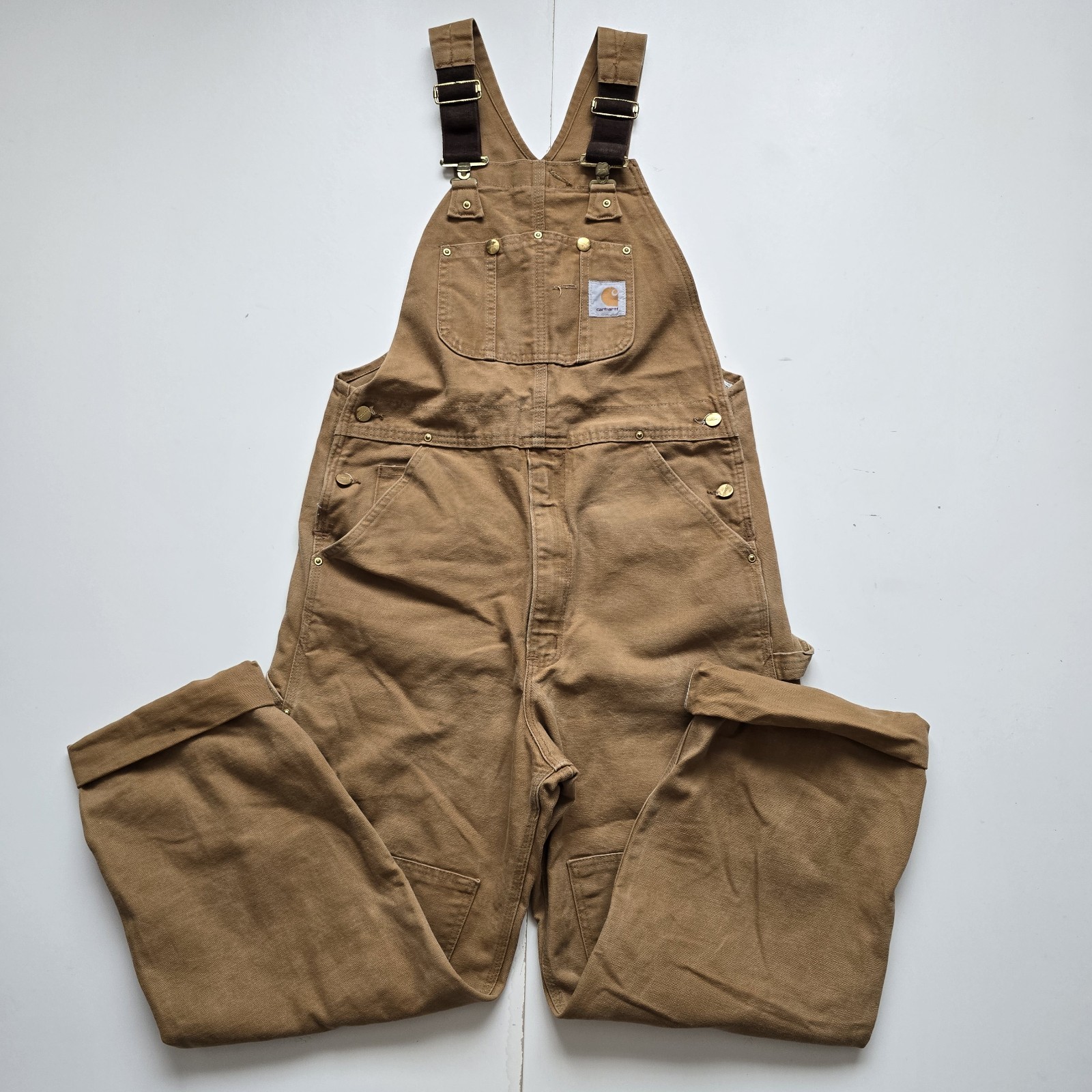 Carhartt Vintage Dungarees R01 BRN Overalls Men’s 34×32 Cotton Caramel Brown