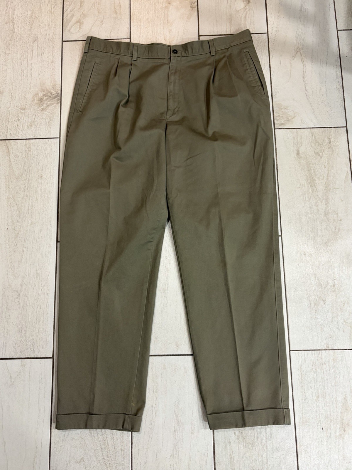 Savane Men’s Olive Green Pleated Pants 40×32 100% Cotton Classic Fit Slacks