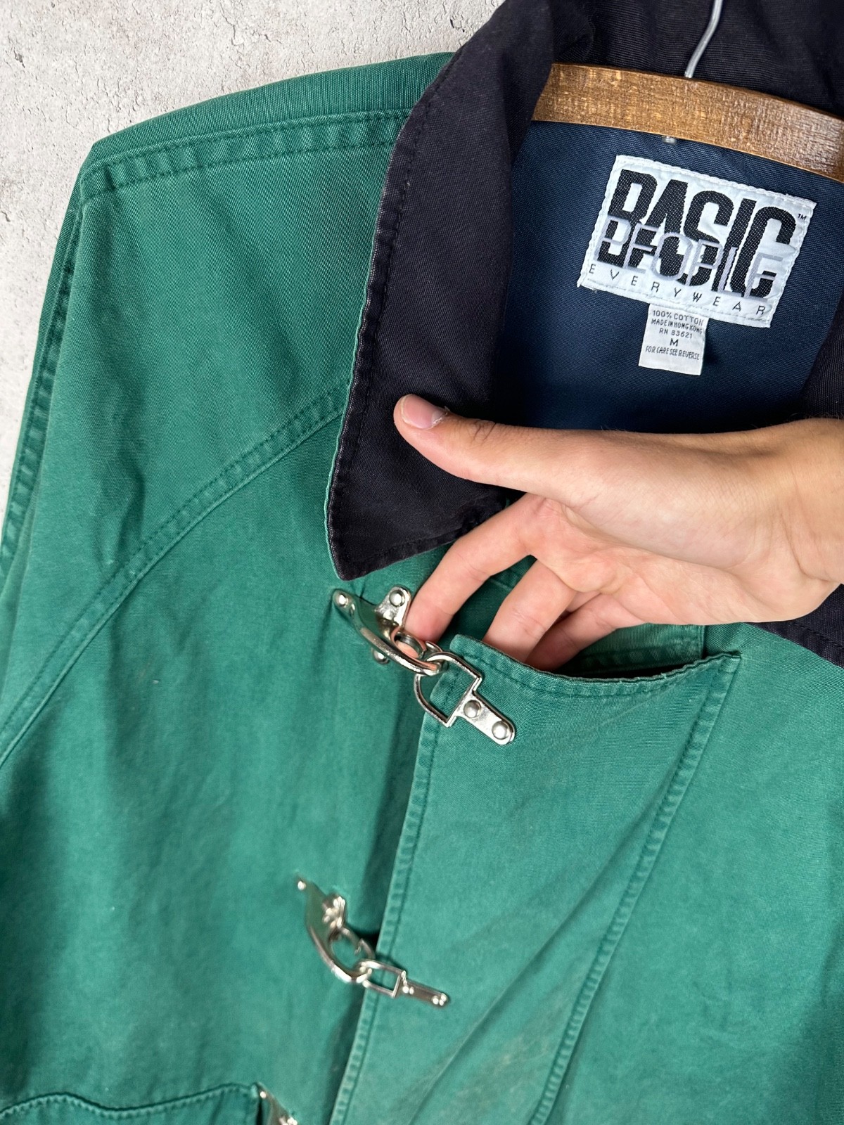 Vintage 90s Basic People Everywear Kelly Green All Cotton Fireman Clasp Jacket M