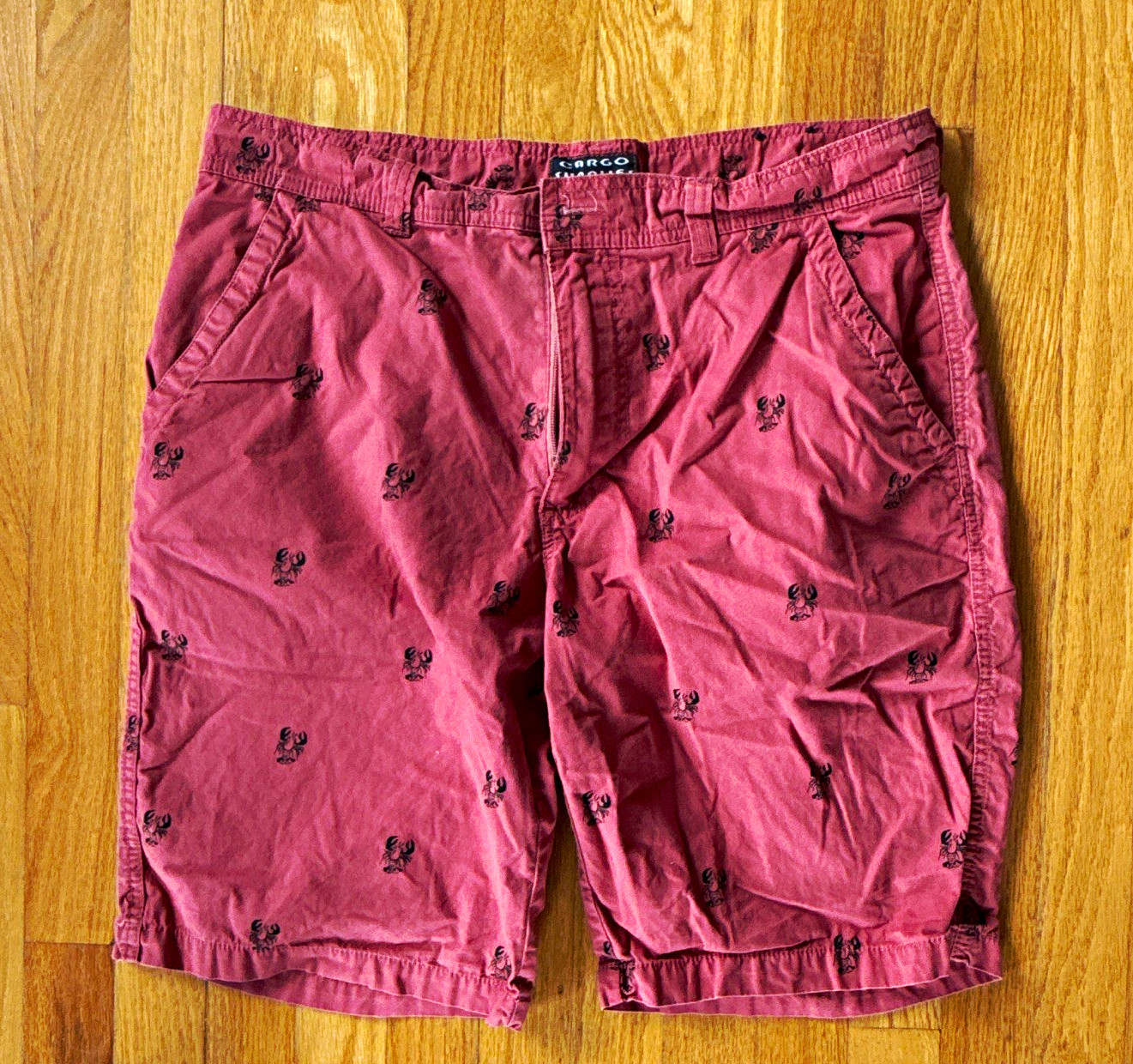 Cargo Surplus Men’s Red Crab All-Over Print Cotton Chino Shorts w/ Pockets