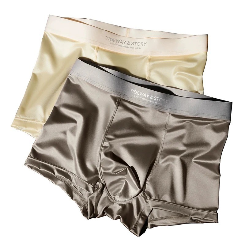 4PCS Men’s Ice Silk Underwear Breathable Boxer Shorts Seamless Satin Soft Briefs