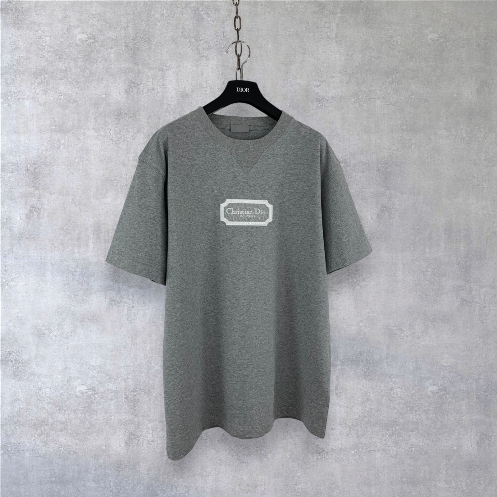 Christian Dior Couture Embroidered Logo Cotton Jersey T-Shirt Gray Size M