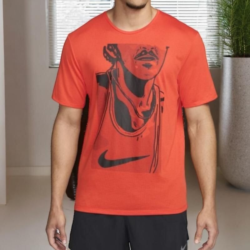 Nike Men Bright Orange Camiseta Masculina Manga Curta Run Energy T Shirt Top NWT