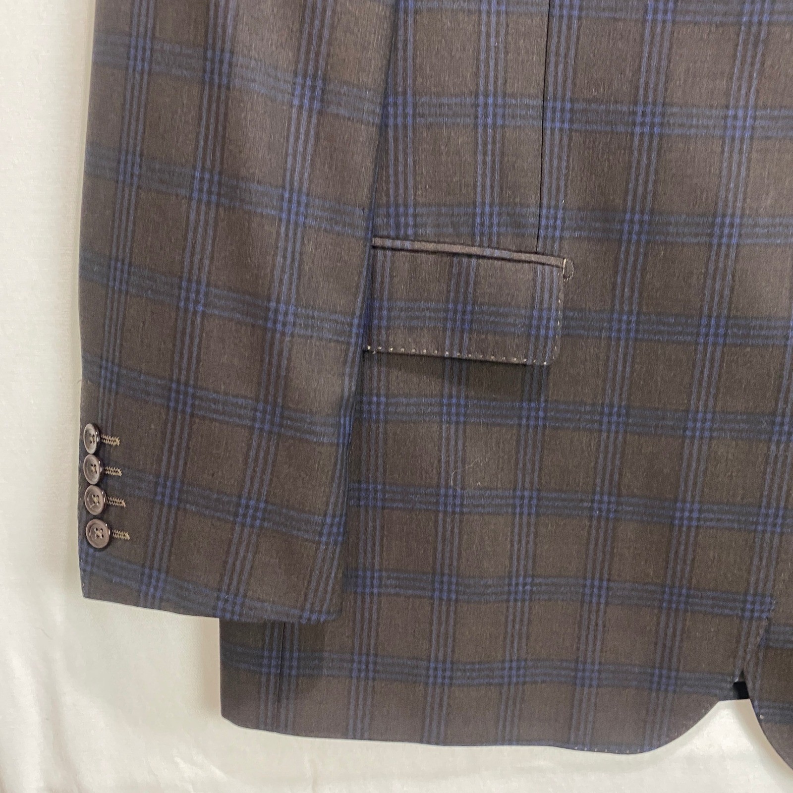 Danieli Italy Dolcetto Jacket Mens 44L Wool Plaid Two Button Blazer Brown Blue