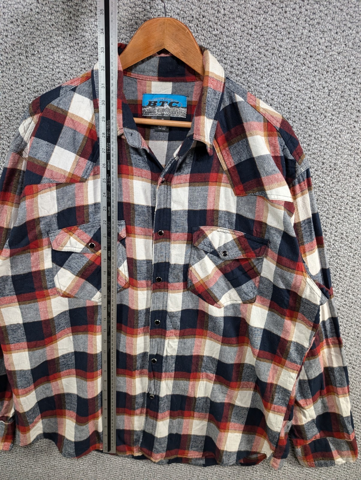 BTC Vintage Men’s Check Plaid Flannel Western Worker Snap Button Shirt XL