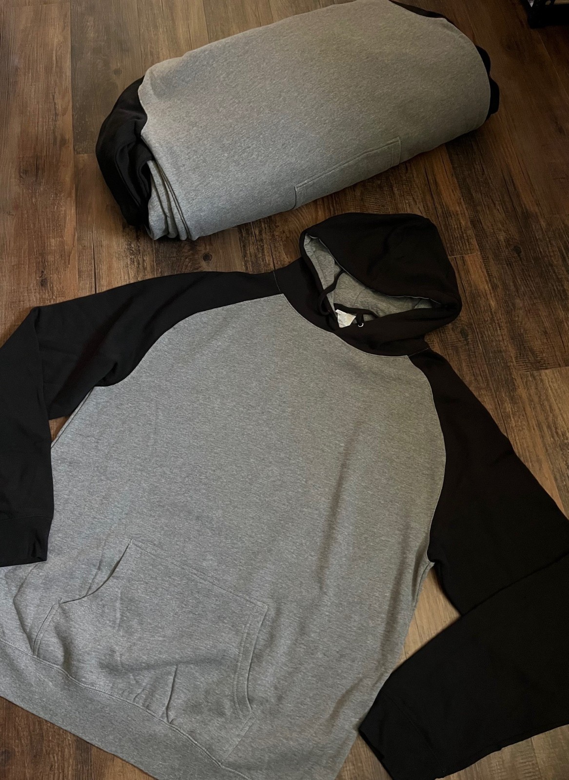 Lot of 8, 3XL Independent Trading Co. Raglan Hoodies, Gunmetal Heather/ Black