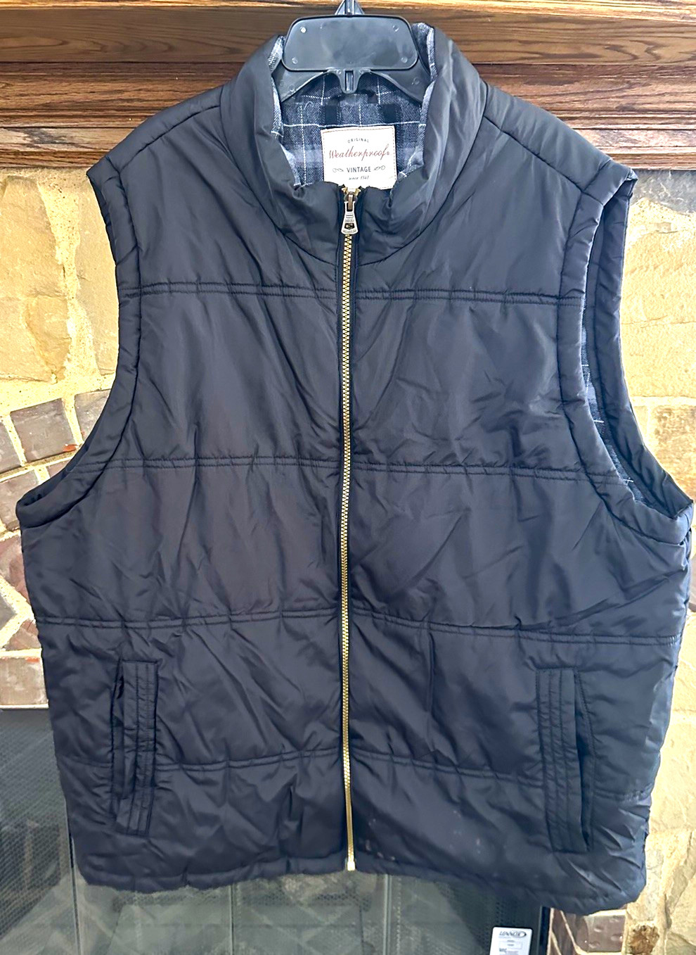 Weatherproof Men’s Black Quilted Puffer Vest XXL Full Zip Stand-Up Collar Lined