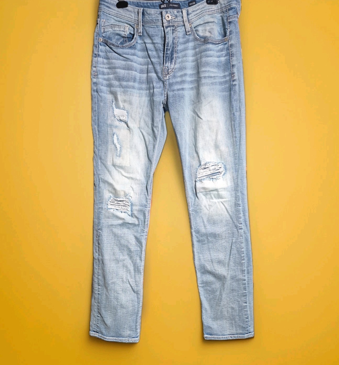 BKE Denim Jake Straight Jeans Distressed Medium Wash The Buckle Men’s 34×34