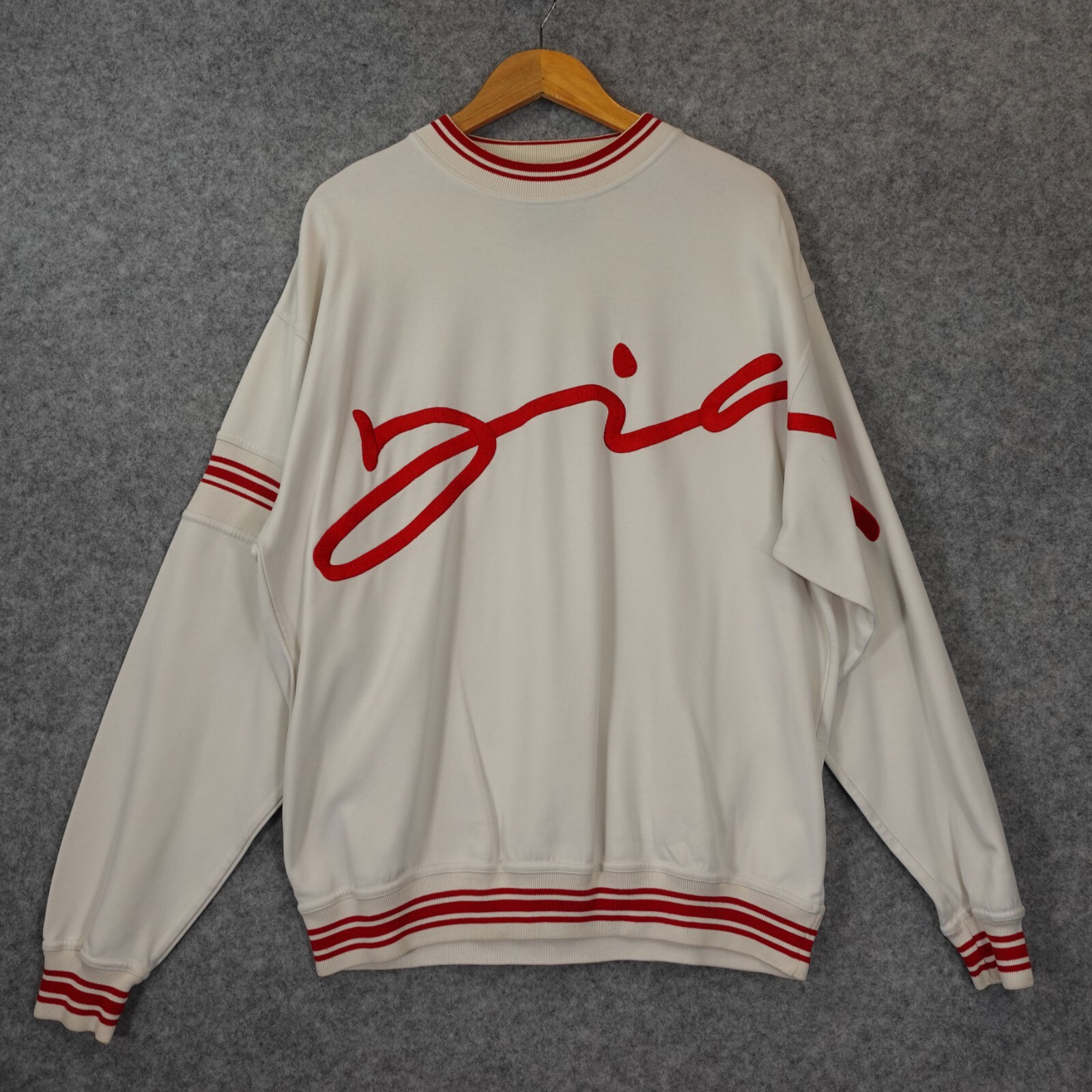 Oversized Coastal Sweater Mens L White Striped Trim Retro 90s Preppy MDIA WEAR