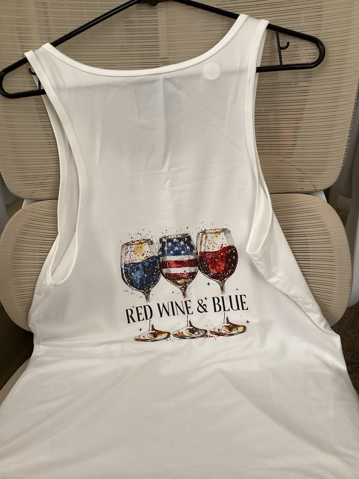 Men’s S White Graphic Print Sleeveless Tank “America 250th” “Red Wine & Blue”