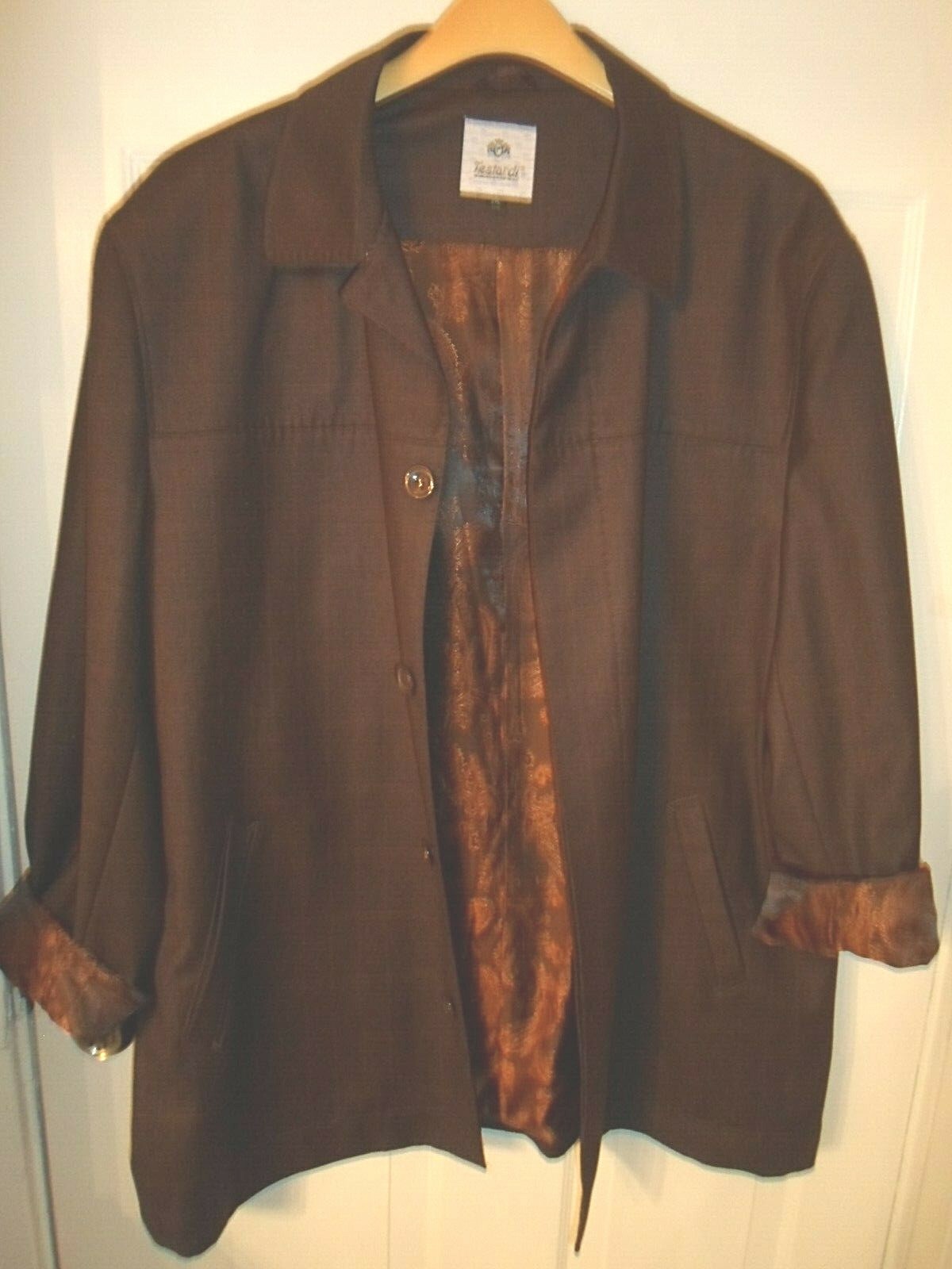 Testardi 2XL Brown & Copper Plaid Jacket Pockets Tailored Collar Paisley Lining