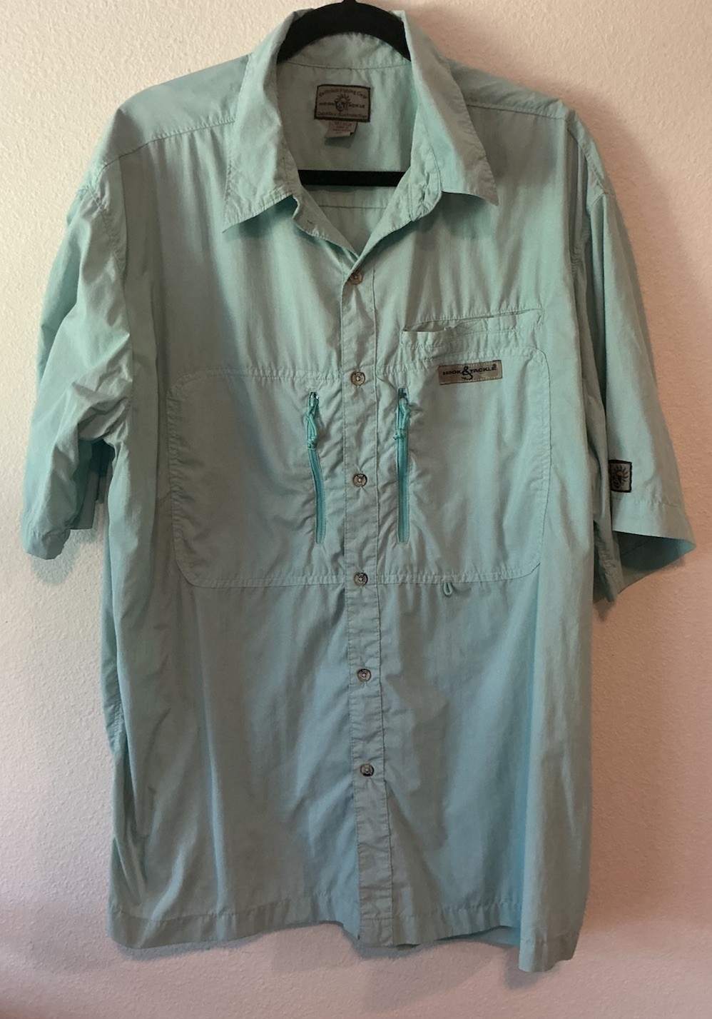 Hook & Tackle XL Fishing Shirt Seafoam Green Short Sleeve Quick Dry Nylon