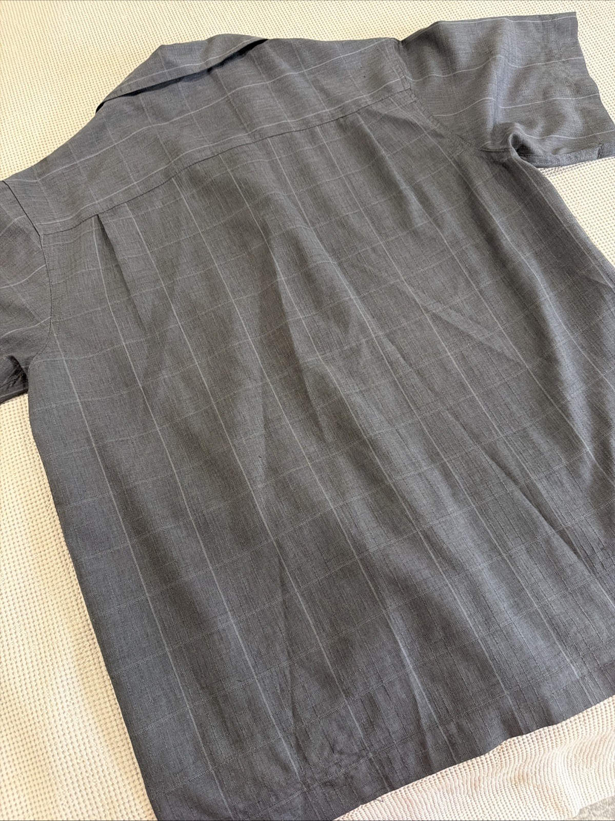 Haggar Collection Grey Square Men’s Button Up Short Sleeve Dress Shirt Size L