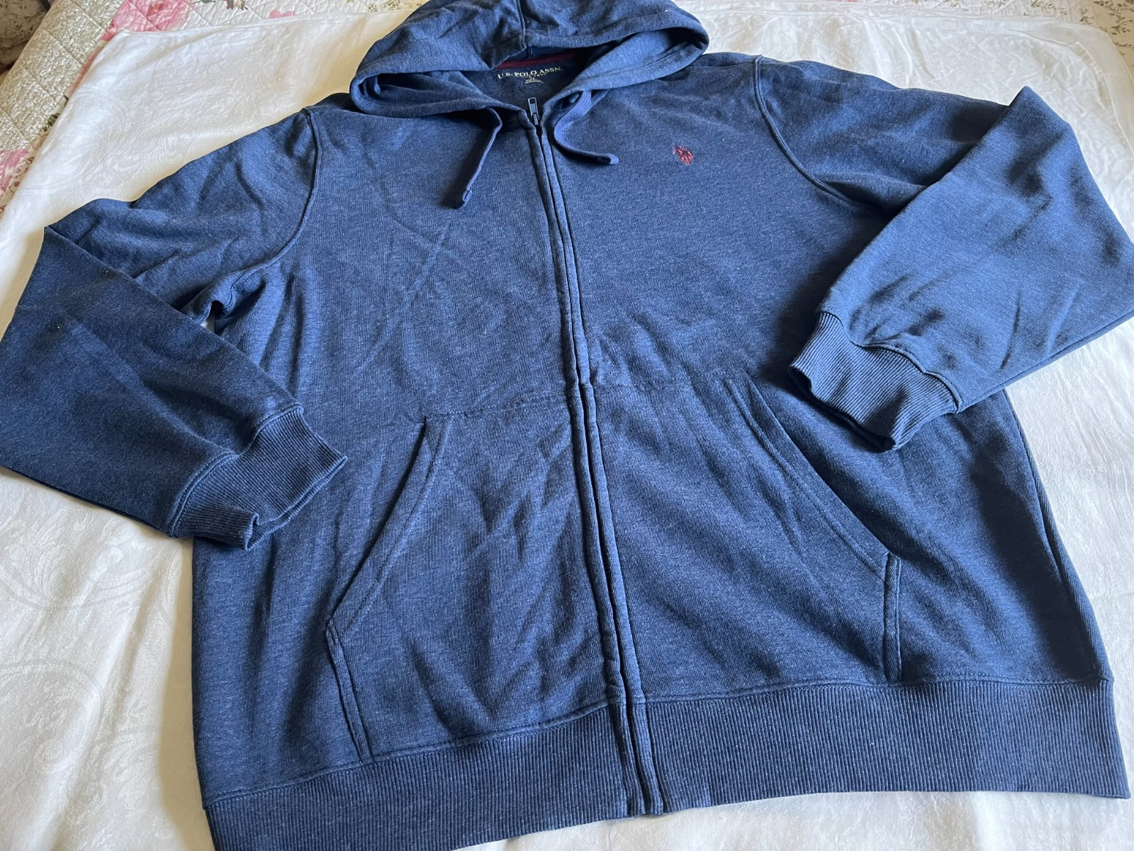 US Polo Assn Mens XL Dk Blue Heather Zip Front Hoodie Cotton Blend New Tags