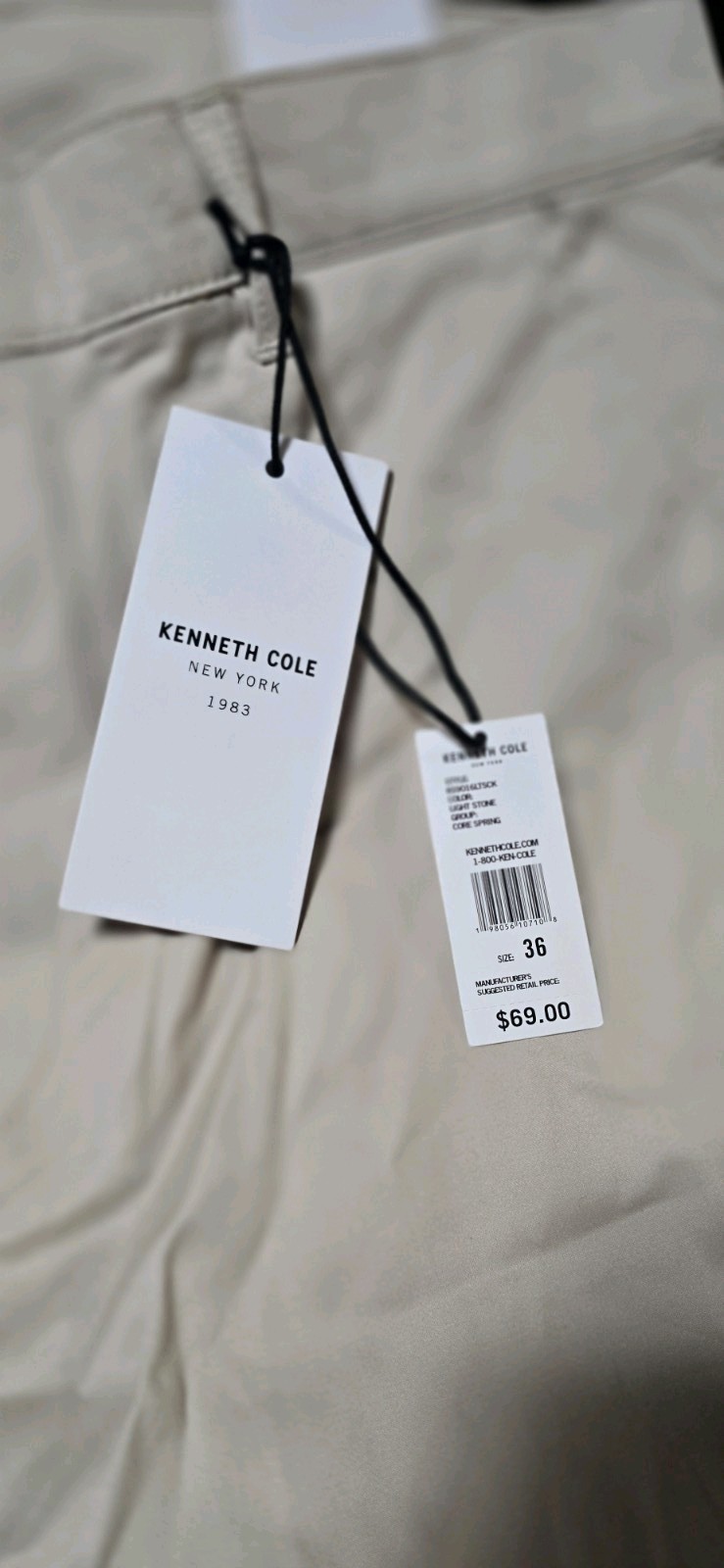 Kenneth Cole Men’s Chino Shorts Beige Solid Stretch Flat Front Slash Pockets