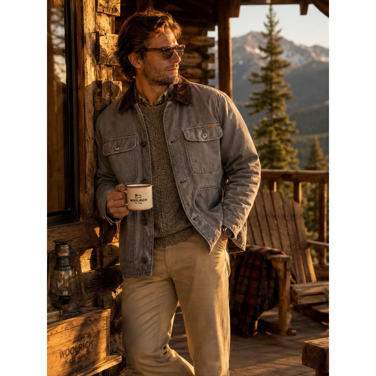 Woolrich Sherpa Lined Canvas Chore Jacket Gray Corduroy Collar Men’s Large