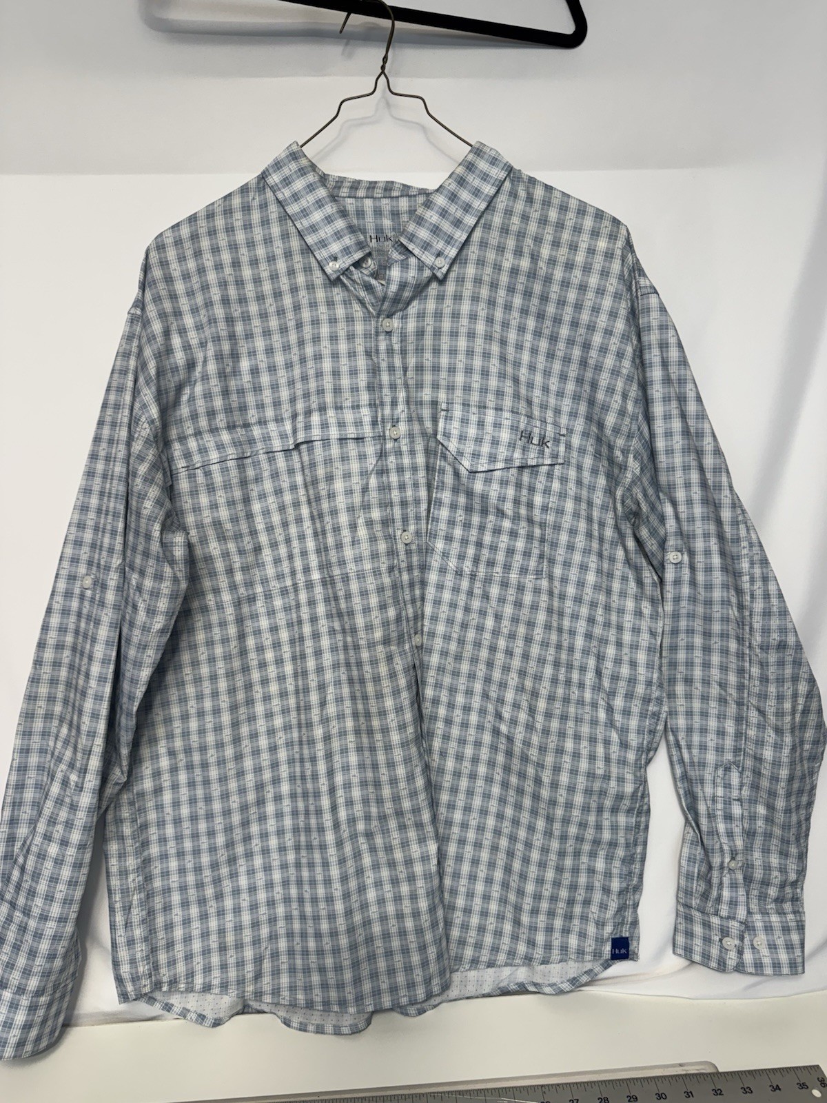 Huk Performance Tide Point Plaid Long Sleeve Button-Down Fishing Shirt XL