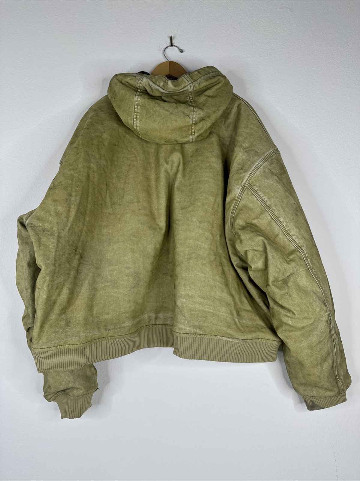MNML FLOCKED HOODED ZIP UP WORK JACKET MENS SIZE 2XL TAN