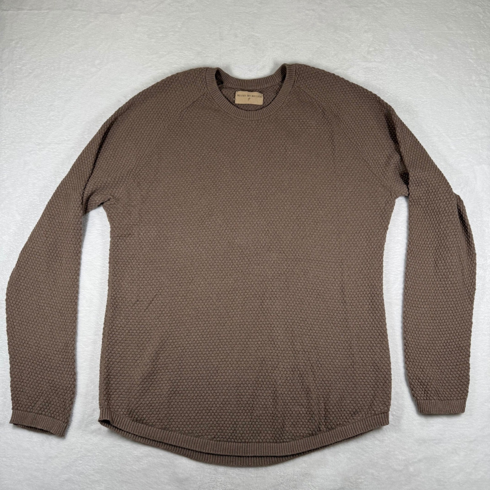 Weston Jon Boucher Brown Cotton Cashmere Textured Crewneck Sweater XXL Mens