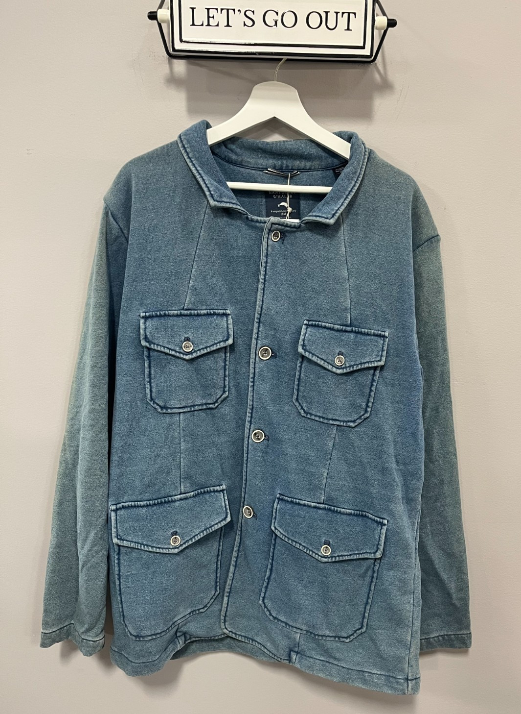 Nantucket Whaler Mens Cadet French Terry Button Front Jacket, Light Blue Size XL
