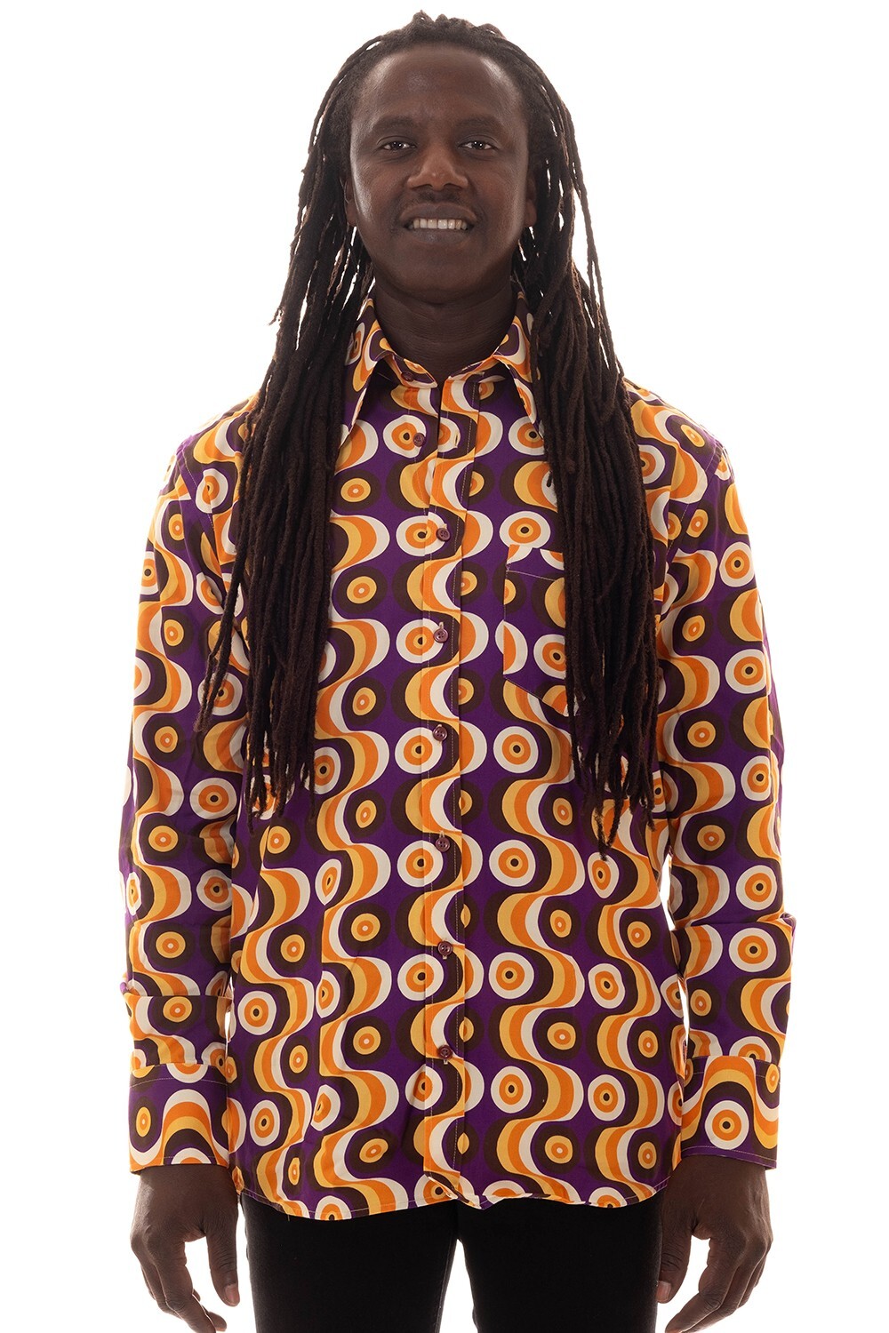 Comycom Mens 70s Long Sleeve Shirt WAVES Purple
