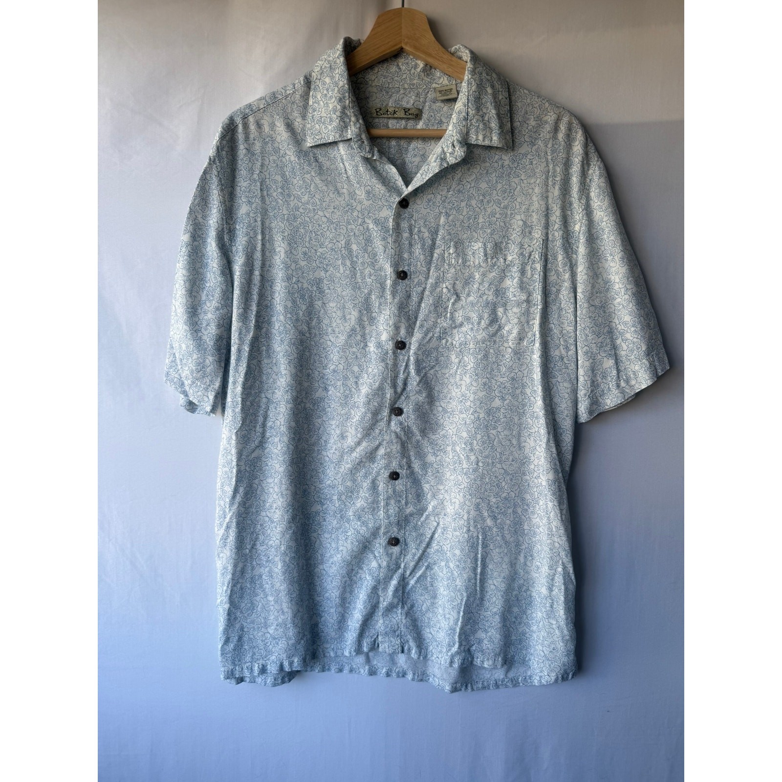Batick Bay Blue Floral Hawaiian Shirt- Size L