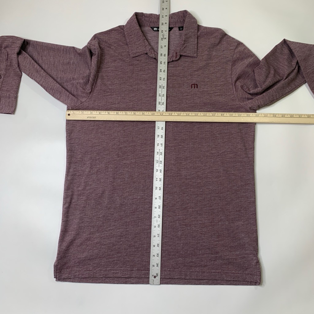 Travis Mathew Polo Shirt Mens L Large Plum Heather Long Sleeve Lightweight Golf