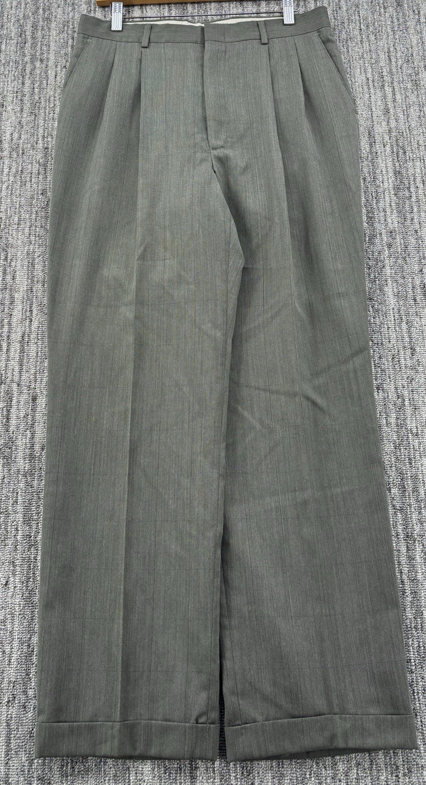 VTG Men’s Relaxed Green Windowpane Pleated Cuffed Dress Pants 30×30 Made In USA