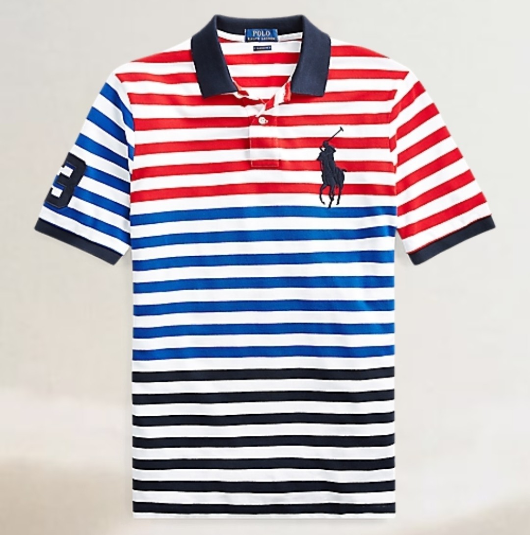 POLO RALPH LAUREN MEN’S CLASSIC FIT STRIPED MESH COTTON POLO SHIRT w BIG PONY