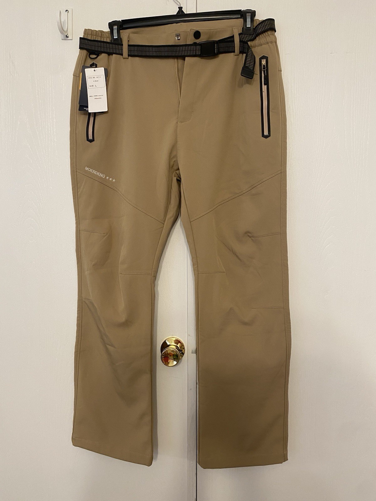 Moerdeng Outdoor Brand Pants L NWT Inner Fleece W Belt Zip Pockets Warm Unisex