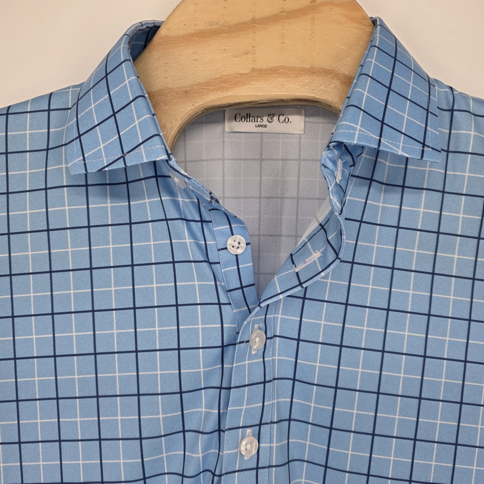 Collars And Co Polo Short Sleeve Dress Collar Blue Shirt Mens Large Plaid Office