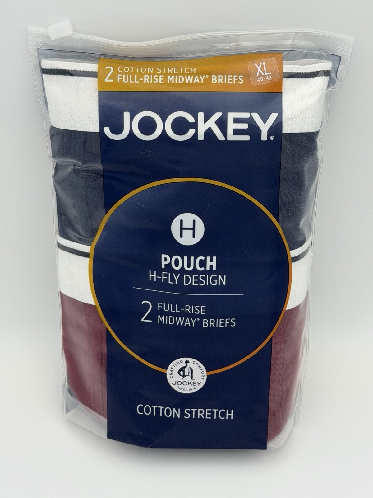 Jockey Pouch 2 Midway Briefs Red/Navy Full Rise XL 1147 H Fly design