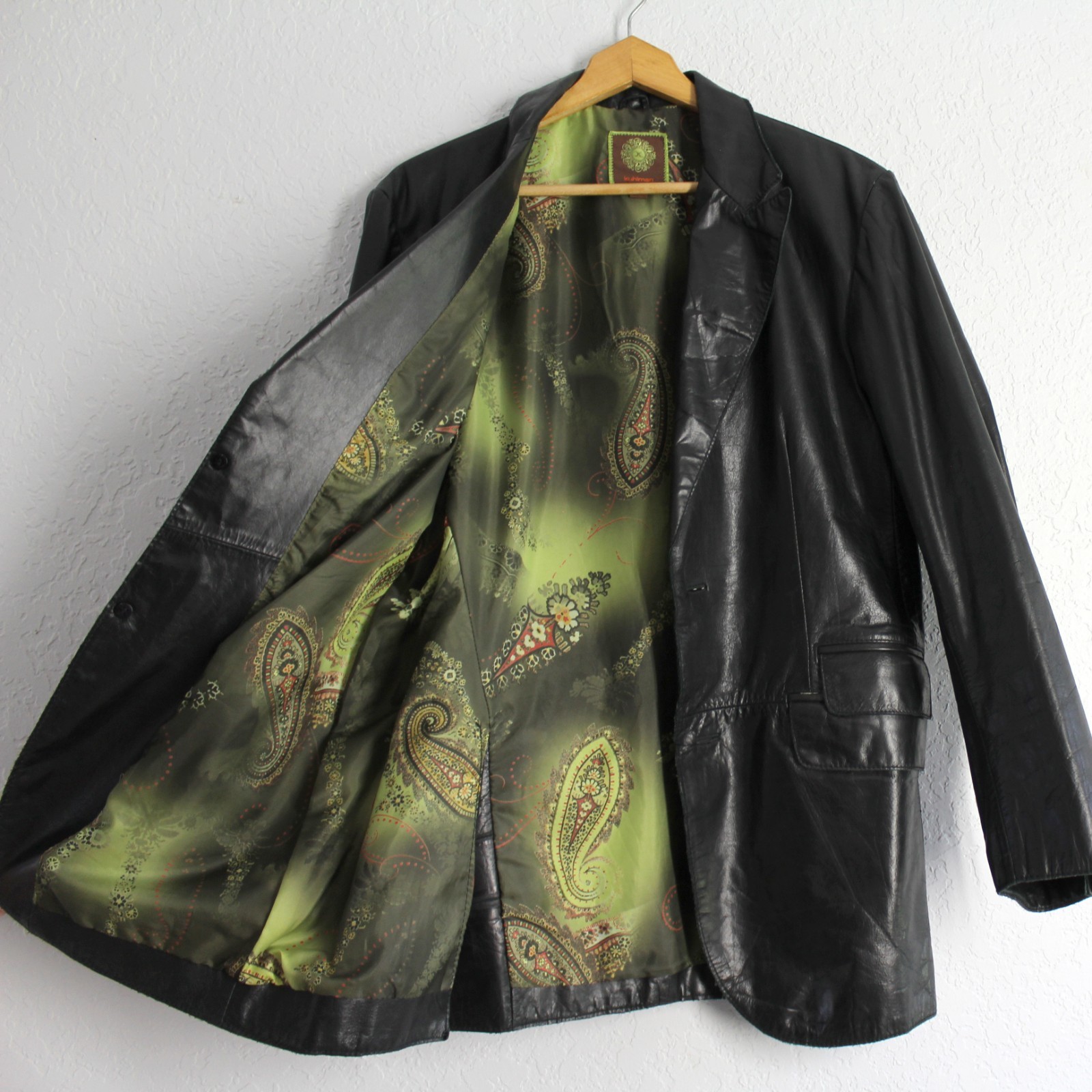 Kuhlman Genuine Leather Black Jacket paisley lining Men Size 3 / M / 46R