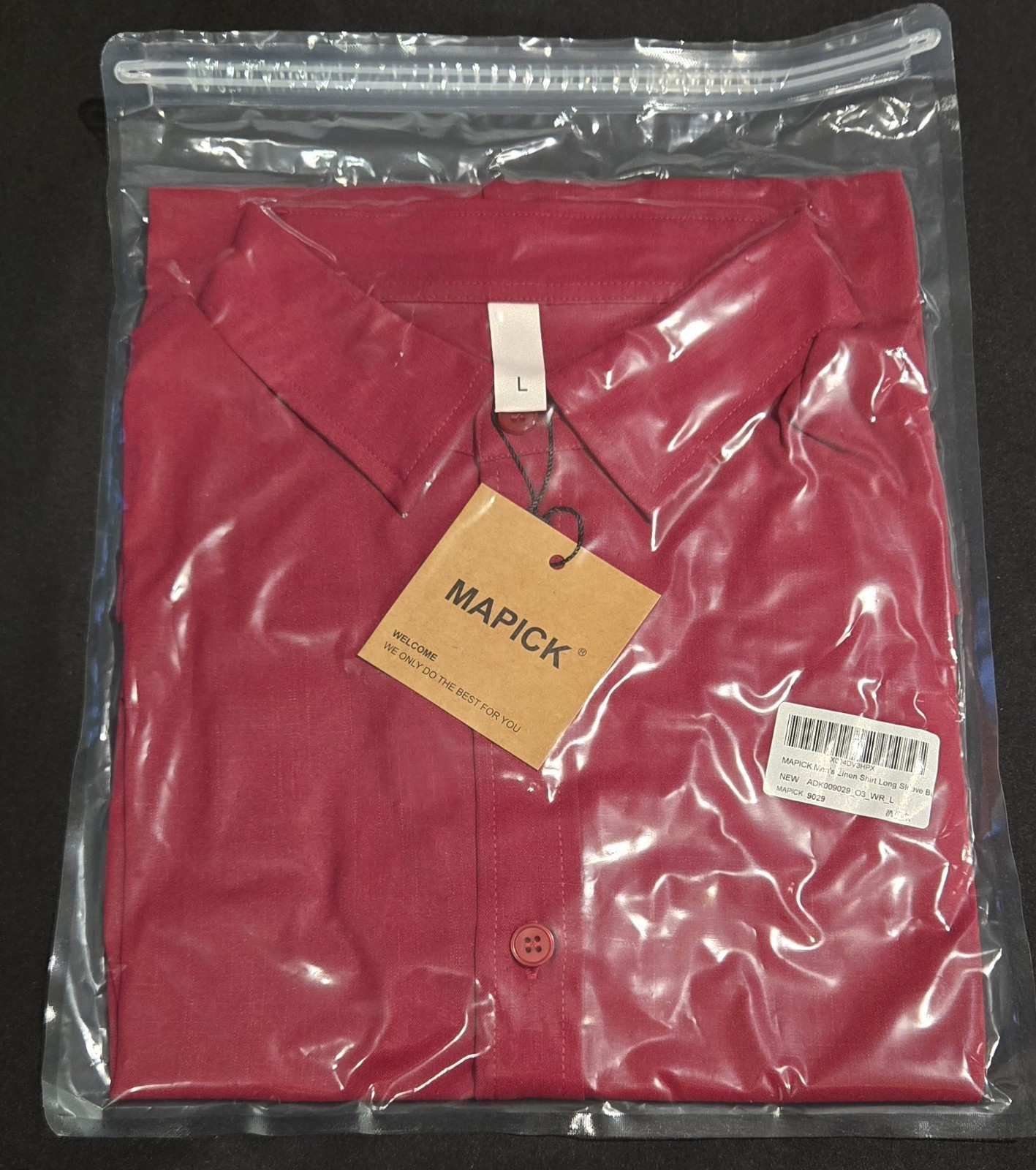 MAPICK Men’s Linen Shirt Long Sleeve Button Down/Casual/Beach/Wine Red Large
