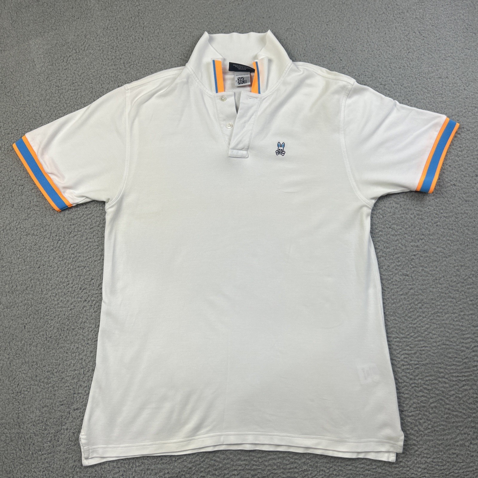 Psycho Bunny Polo Shirt Mens 7 White Pima Cotton Short Sleeve