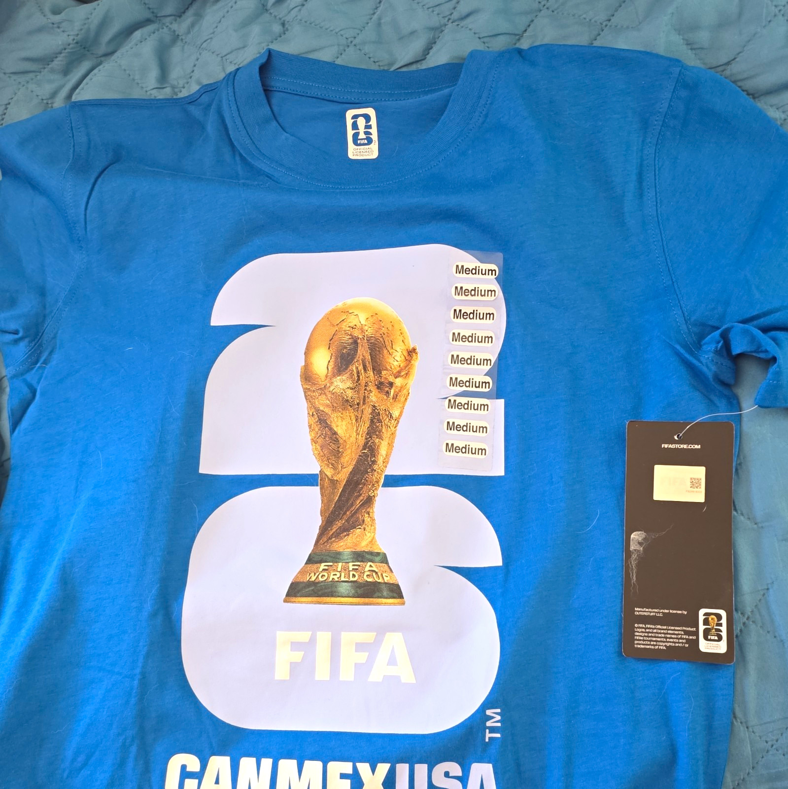FIFA World Cup CANMEXUSA Blue Graphic Logo Crew Neck Short Sleeve T-Shirt M