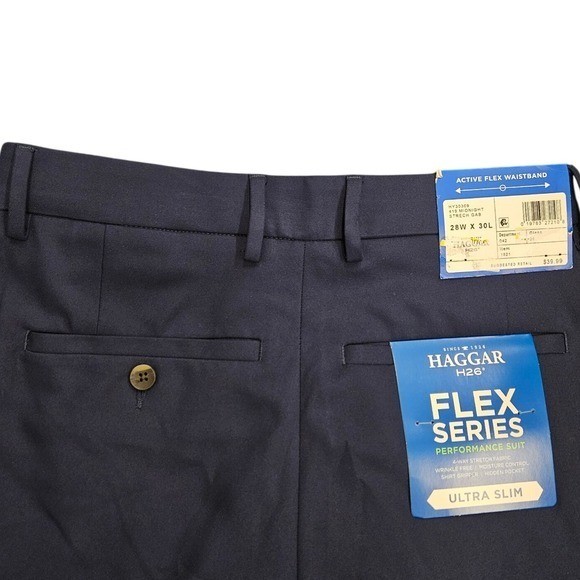 Haggar H26 Flex Series Pants Mens 28×30 Midnight Blue NEW Ultra Slim Dress Pants
