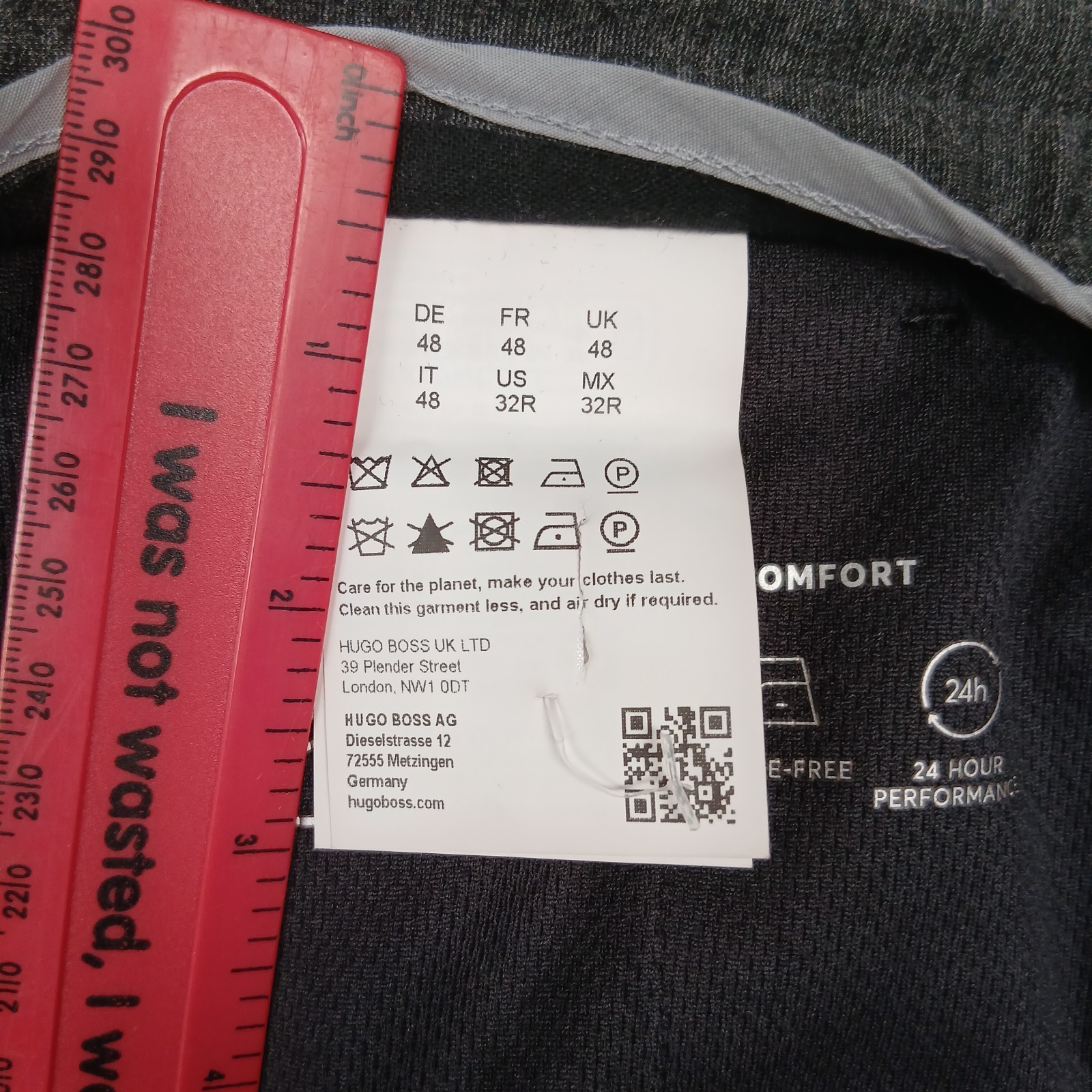 BOSS Performance Trousers Mens 32R Grey Drawstring Stretch Travel Smart Casual