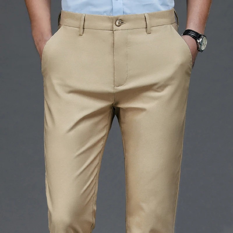 Mens Business Casual Pants Stretch Straight Leg Office Trousers