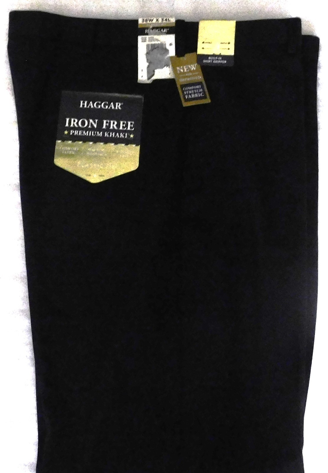 HAGGAR Iron Free Premium Khaki Pants Classic Fit Hidden Comfort Waist Navy