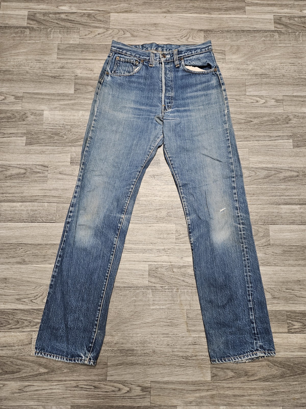 Vintage 70s Levis 501 Button Fly Selvedge Redline Blue Jeans 29X33 Made In USA
