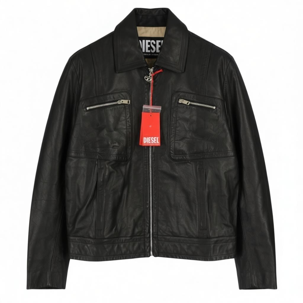 DIESEL L-Cale Men’s Jacket XL Black Cowhide Leather Zip Jacket RRP £650
