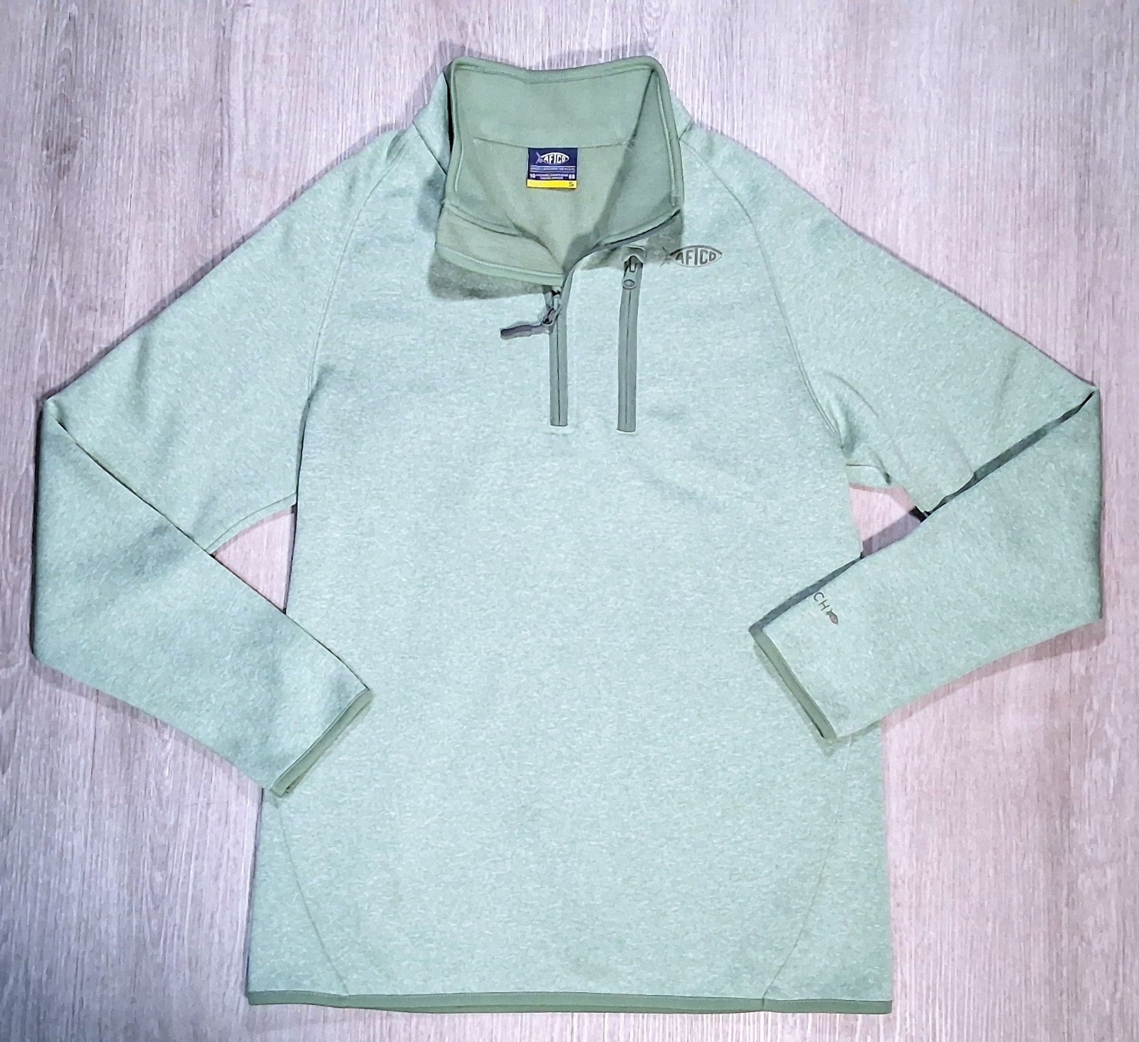 AFTCO Green Mens SMALL Sweatshirt Performance Fishing 1/4 Zip Pullover AFTECH
