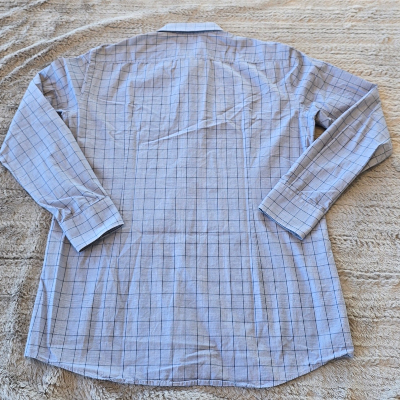 Hugo Boss Sharp Fit Dress Shirt Blue Windowpane Plaid Mens 15.5 32/33 Cotton