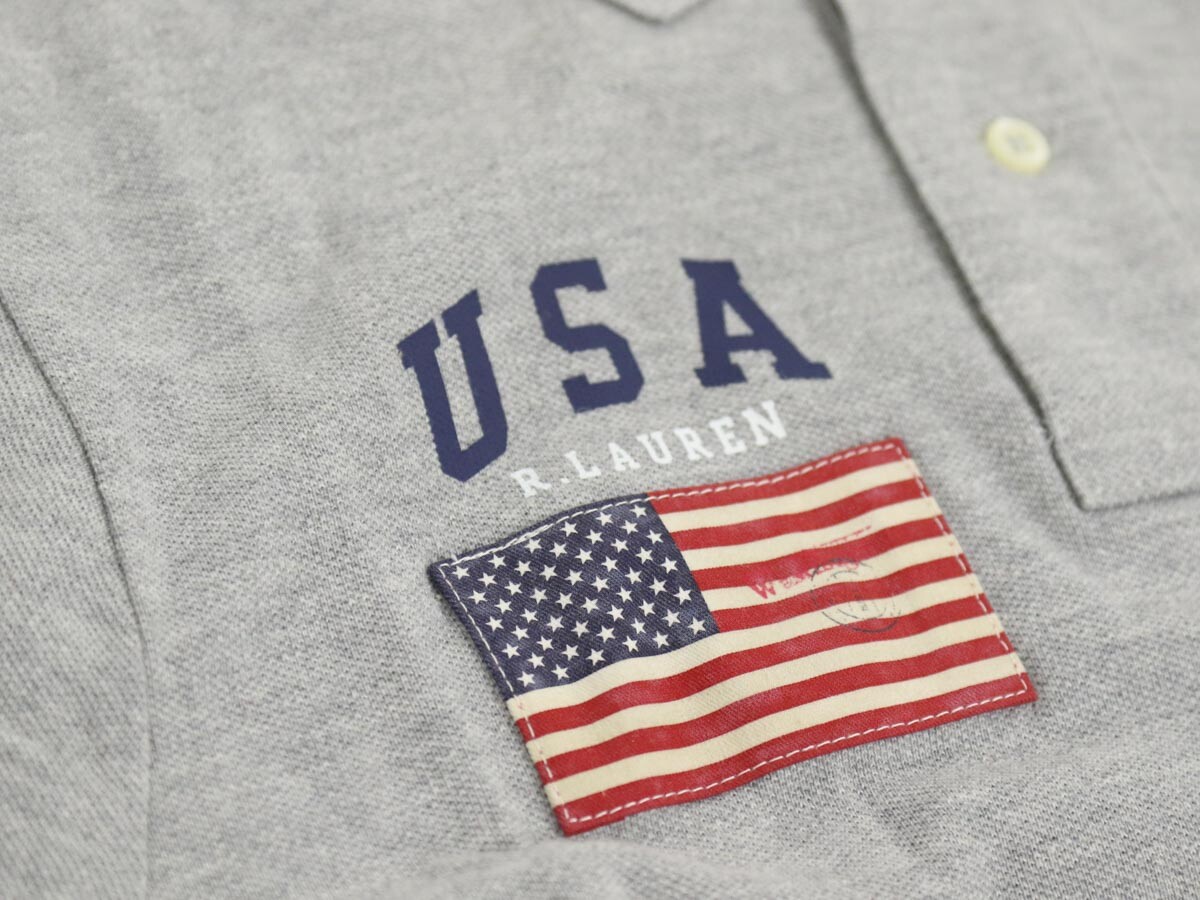 Polo Ralph Lauren Short Sleeve Big Pony Custom Fit USA Flag Polo Shirt – Grey –