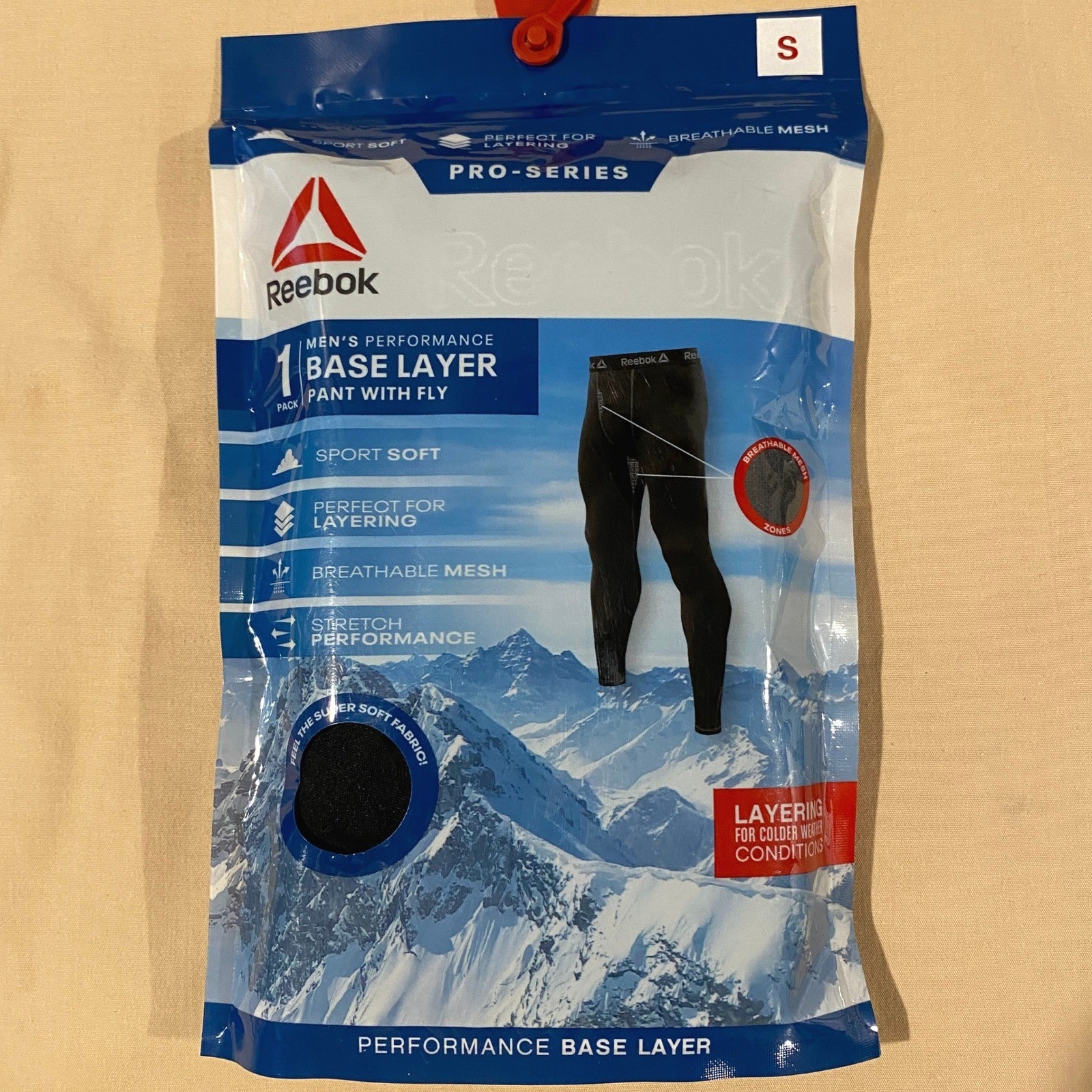 Reebok Men Base Layer Pants Small Black Cold Weather Winter Jogging Sport New