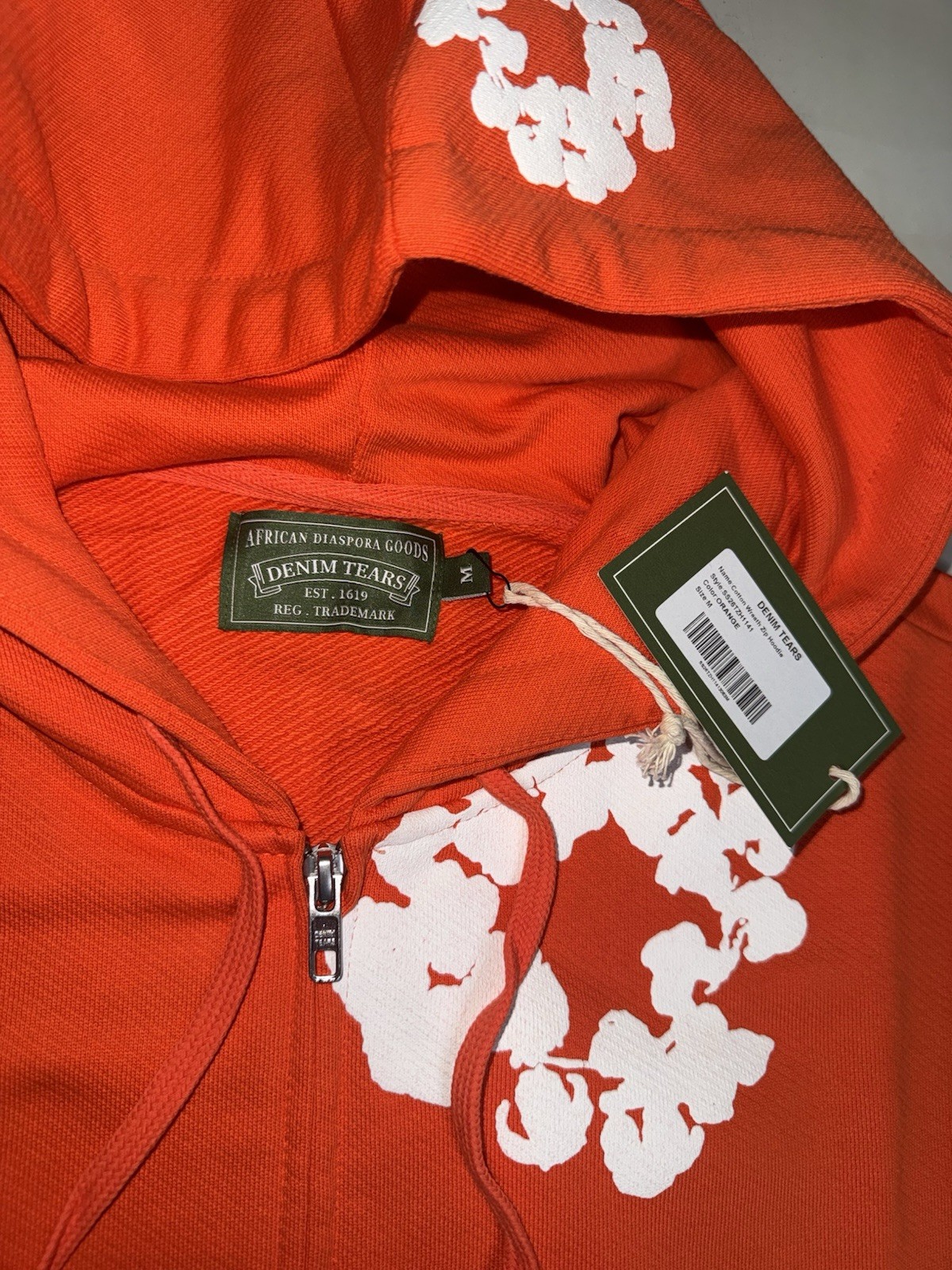Denim Tears Cotton Wreath Zip Up Hoodie Dark Orange Size Large 100% Authentic