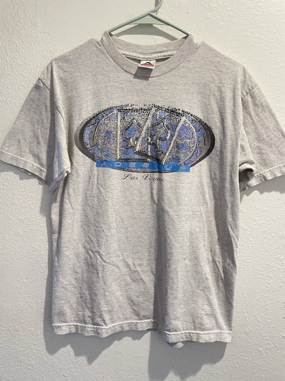 Vintage 90s Alstyle Las Vegas Aces Up Graphic Tee Size M Gray Heavyweight AAA