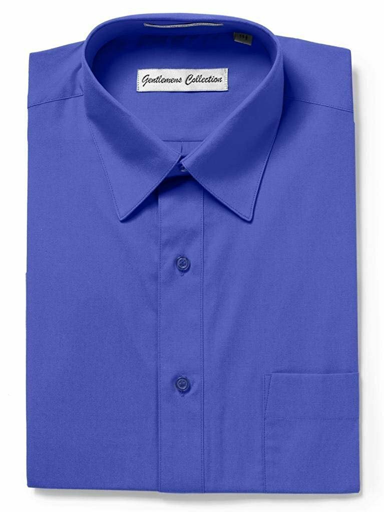 Men’s Short Sleeve Regular Fit Easy Care Cotton Blend Solid Dress Shirt – Colors